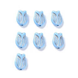 Light Sky Blue Plating Opaque Acrylic Beads, Metal Enlaced, Tulip, Light Sky Blue, 16x11.5x7mm, Hole: 2mm, about 670pcs/500g