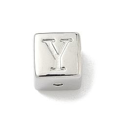 Letter Y Латунные бусины, без кадмия и без свинца, долговечный, стойки покрытие, кубические, платина, Письмо Y, 6x6x6 мм, отверстие : 1.8 мм