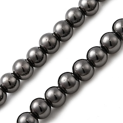Металлическо-черное Гальванопокрытие Стеклянные бусины с гальваническим покрытием , круглые, покрытие черного цвета металла, 6.5 мм диаметром, отверстие : 1 мм, около 75 шт / нитка, 16.14'' (41 см)
