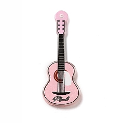 Pink Printed Acrylic Pendants, Guitar, Pink, 52.5x20x3mm, Hole: 2mm