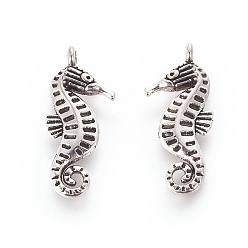 Argent Antique Pendentif  de style tibétain, sans cadmium et sans nickel et sans plomb, hippocampe, argent antique, 22x9x3mm, Trou: 1.5mm