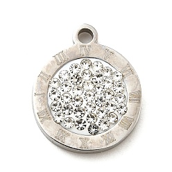 Нержавеющая Сталь Цвет 304 плоские круглые шестигранные подвески из нержавеющей стали, с полимерной глиной стразами, цвет нержавеющей стали, 14x12x2.3 мм, отверстие : 1.6 мм