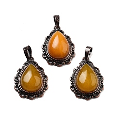 Белый Нефрит Подвески-капли из натурального белого нефрита, подвески из латуни красного медного тона, окрашенные, 28.5x20.5x7 мм, отверстие : 8x5 мм