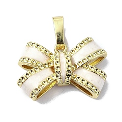 Floral White Rack Plating Brass Enamel Pendant Rhinestones Settings, Long-Lasting Plated, Lead Free & Cadmium Free, Bowknot Charm, Real 18K Gold Plated, Floral White, 12.5x17x4.5mm, Hole: 3.4x5.5mm, Fit for 0.5mm rhinestones