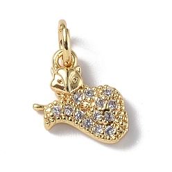 Real 18K Gold Plated Brass Micro Pave Cubic Zirconia Charms, with Jump Ring, Fox Charms, Real 18K Gold Plated, 10x10.5x2.5mm, Hole: 3mm