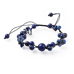 Lapis Lazuli Adjustable Nylon Cord Braided Bead Bracelets, with Natural Lapis Lazuli(Dyed) Beads, 1-3/8 inch(37mm)