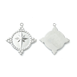 Stainless Steel Color 304 Stainless Steel Cabochon Settings for Enamel, Rhombus with Star, Stainless Steel Color, 23.5x21.5x2.3mm, Hole: 1.5mm