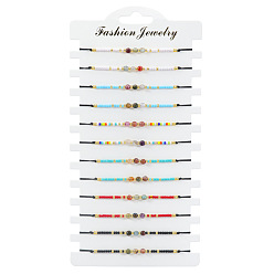 (52) Непрозрачная лаванда Женский браслет на удачу из разноцветных драгоценных камней и бисера в богемном стиле