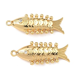 Настоящее золото 18K Латунные микро проложить кубического циркония подвески, рыбы прелести, реальный 18 k позолоченный, 31x13x7 мм, отверстие : 1.6 мм