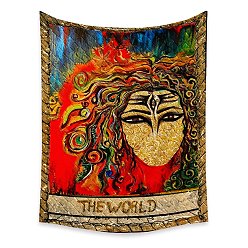 Red Tarot Tapestry, Polyester Bohemian Wall Hanging Tapestry, for Bedroom Living Room Decoration, Rectangle, The World XXI, 950x730mm