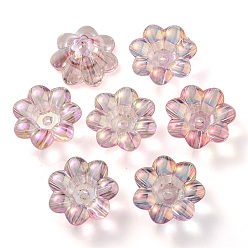 Misty Rose UV Plating Rainbow Iridescent Acrylic Beads, Flower, Misty Rose, 24x10mm, Hole: 3.5mm, Inner Diameter: 8mm