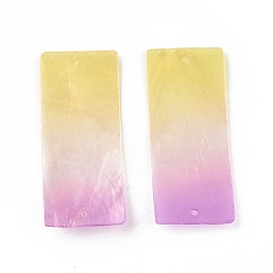 Желтый Окрашенные распылением большие подвески в виде ракушек Capiz, прямоугольник амулеты, желтые, 69.5x29.5x1 мм, отверстие : 1.8 мм