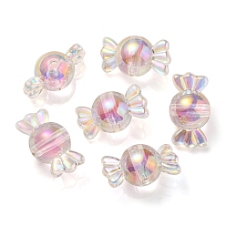 Pink UV Plating Rainbow Iridescent Acrylic Beads, Two Tone Bead in Bead, Candy, Pink, 15.5x29x15mm, Hole: 3mm