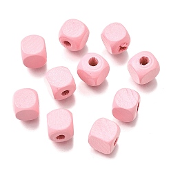 Pink Спрей окрашены деревянные бусины, квадратный, розовые, 10x10x10 мм, отверстие : 3 мм