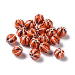 Dark Orange Handmade Porcelain Beads, Famille Rose Porcelain, Round, Dark Orange, 10mm, Hole: 1.6mm