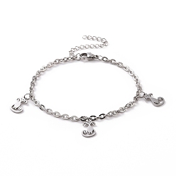 Stainless Steel Color Tarnish Resistant 304 Stainless Steel Cat Charm Bracelet with Cable Chains for Women, Stainless Steel Color, 7-1/8 inch(18cm)