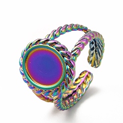 Rainbow Color Ion Plating(IP) 304 Stainless Steel Open Cuff Ring Settings, Oval, Rainbow Color, US Size 7(17.3mm), Tray: 10x8mm
