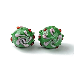 Medium Sea Green Handmade Bumpy Lampwork Beads, Round, Medium Sea Green, 14.5~15.5x13.5mm, Hole: 1.4mm