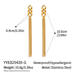 Настоящее золото 18K 304 серьги из нержавеющей стали из нержавеющей стали, цепочка-оберег, реальный 18 k позолоченный, 100x9 мм