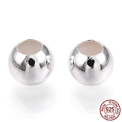 Silver 925 Sterling Silver Beads, Round, Silver, 7x6.5mm, Hole: 3.5mm