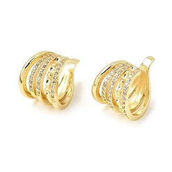 Claro Pendientes de latón con micro pavé de circonita cúbica para mujer, chapado en rack, larga duración plateado, sin plomo y cadmio, real 18 k chapado en oro, Claro, 19x12.5x14 mm