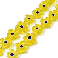 Желтый Ручной работы стеклянная бусина тысячецветник нитей, цветок, желтые, 10~12x2.6 мм, отверстие : 1 мм, около 40 шт / нитка, 15' (38 см)