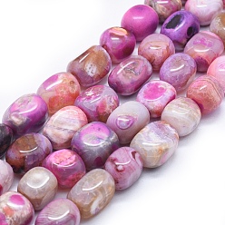 Violet Natural Agate Beads Strands, Tumbled Stone, Dyed & Heated, Nuggets, Violet, 16~22x14~20x14~20mm, Hole: 2.5~3mm, about 19pcs/strand, 14.9 inch~15.1 inch(38~38.5cm)