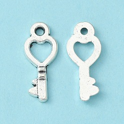 Antique Silver Tibetan Style Alloy Pendants, Lead Free and Cadmium Free, Skeleton Key, Antique Silver, 17x9x1mm, Hole: 1mm