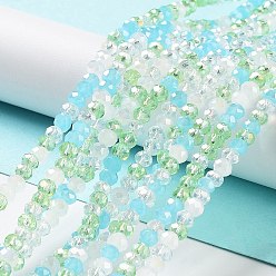 Azure Glass Beads Strands, Faceted, Rondelle, Azure, 4x3mm, Hole: 0.4mm, about 123~127pcs/strand, 15.75~16.5 inch(40~42cm)
