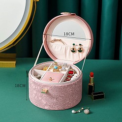 Pink Portable Travel Round Imitation Leather Jewelry Storage Boxes for Earrings Rings Necklaces, Pink, 18x18cm