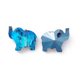 Dodger Blue Transparent Glass Beads, Back Plated, Elephant, Dodger Blue, 13x15x8.5mm, Hole: 1.2mm