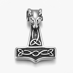Antique Silver 304 Stainless Steel Pendants, Thor's Hammer with Sheep, Antique Silver, 40x29x9mm, Hole: 6mm