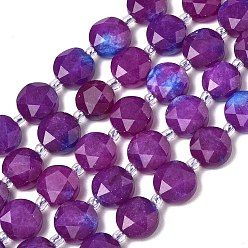Other Jade Dyed Natural Jade Beads Strands, Faceted Pentagonal Cut, Flat Round, with Seed Beads, 10~10.5x5~6mm, Hole: 1mm, about 32~33pcs/strand, 15.75''(40cm)