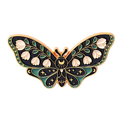 Dark Green Butterfly with Flower Enamel Pin, Gold Plated Alloy Badge for Corsage Scarf Clothes, Dark Green, 23x44mm