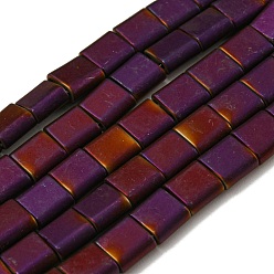 Purple Electroplated Non-magnetic Synthetic Hematite Beads Strands, Square, Matte Style, 2-Hole, Purple, 6x6x3mm, Hole: 1.2mm, about 69pcs/strand, 15.55 inch(39.5cm)