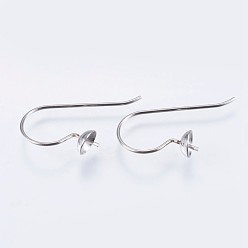 Stainless Steel Color 304 Stainless Steel Earring Hooks, For Half Drilled Beads, Stainless Steel Color, 14mm, 21 Gauge, Pin: 0.7mm
