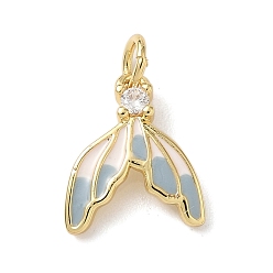 Светло-Синий Подвески-рыбий хвост из латуни и эмали, с прозрачным кубическим цирконием и прыжковыми кольцами, стойки покрытие, без кадмия и без свинца, долговечный, реальный 18 k позолоченный, голубой, 14x11.5x3 мм, отверстие : 3.5 мм