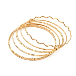 Настоящее золото 18K 5шт 304 набор браслетов из нержавеющей стали для женщин, реальный 18 k позолоченный, 1~6 мм, внутренний диаметр: 2-1/2 дюйм (6.4~6.55 см)