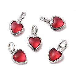 Красный Кулон из циркония, сердце прелести, без кадмия и без свинца, стойки покрытие, долговечный, с целью перехода в кольце, платина, красные, 9x7x3.5 мм, отверстие : 3 мм