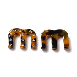 Peru Cellulose Acetate(Resin) Cabochons, with Clear Cubic Zirconia, Letter M, Peru, 19.5x26.5x5mm