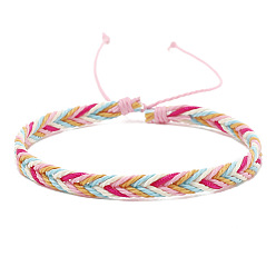 Pink Wax Ropes Braided Woven Cord Bracelet, Ethnic Tribal Adjustable Bracelet for Women, Pink, Inner Diameter: 2-1/8~2-1/2 inch(5.5~6.5cm)