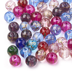 Mixed Color Drawbench Transparent Glass Beads, Round, Spray Painted Style, Mixed Color, 8mm, Hole: 1.5mm