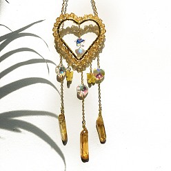 Goldenrod Metal with Glass Pendant Decorations, with Quartz, Heart, Goldenrod, 255mm