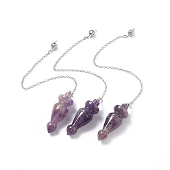 Amethyst Natural Amethyst Pointed Dowsing Pendulums, with Rack Plating Brass Findings, Cadmium Free & Lead Free, Cone, 232x2.5mm, Hole: 1.2~1.8mm