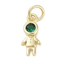 Зеленый Стойка металлическая латунная микропрофилированная кубическая циркония подвески, без свинца и без кадмия, долговечный, шармы в форме человека , с целью перехода в кольце, зелёные, 12.5x6x2.5 мм