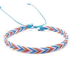 Light Sky Blue Wax Ropes Braided Woven Cord Bracelet, Ethnic Tribal Adjustable Bracelet for Women, Light Sky Blue, Inner Diameter: 2-1/8~2-1/2 inch(5.5~6.5cm)
