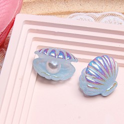 Небесно-голубой УФ-покрытие океанская тема прозрачные смоляные кабошоны, радужный, голубой, 20x22x16.5 мм