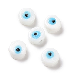 White Handmade Evil Eye Lampwork Beads, Flat Round, White, 11.5~12x5.5mm, Hole: 1~1.2mm