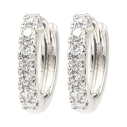 Платина Серьги-кольца из латуни с цирконием, платина, 12x2x14 мм