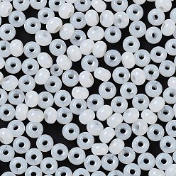 White Imitation Jade Glass Seed Beads, Luster, Dyed, Round, White, 5.5x3.5mm, Hole: 1.5mm